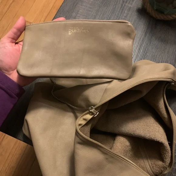 BURDINES Tan Leather Shoulder Tote Bucket Bag